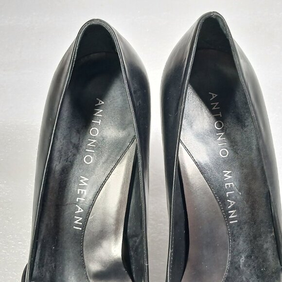 Antonio Melani Vero Cuoio Black Leather Pumps 4" Heel Made in Italy Size 8.5 VG - Picture 9 of 14